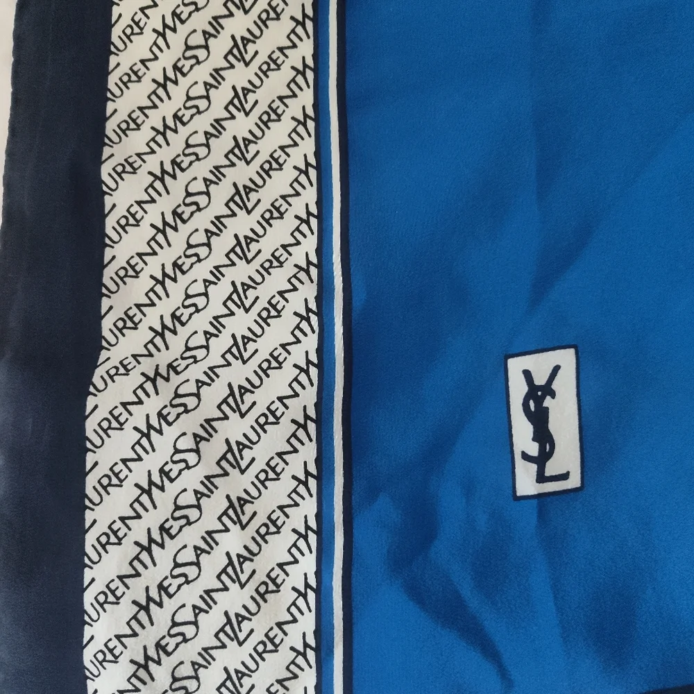 Yves Saint Laurent Blue Silk Scarf - Picture 3 of 6